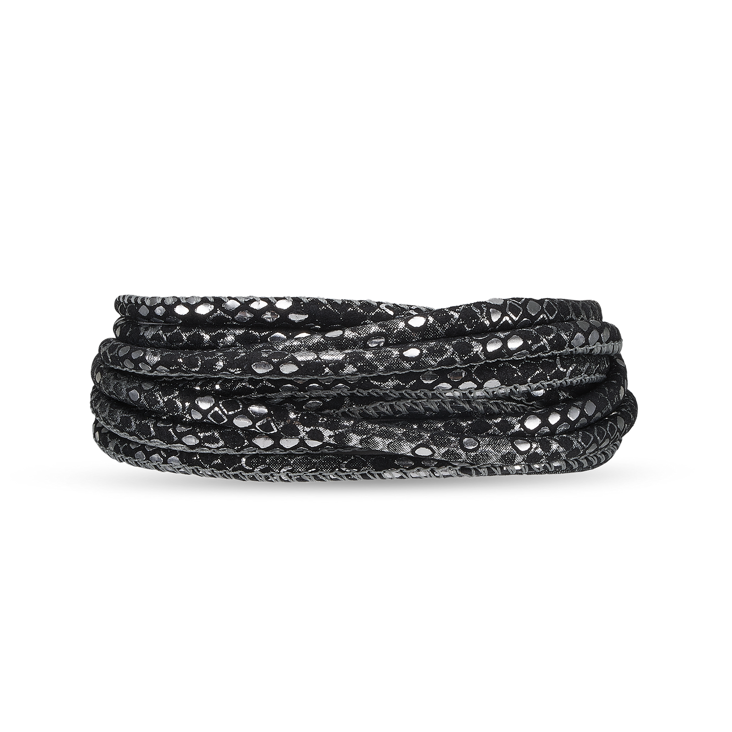 3 strenget læderarmbånd - Silver Black  Christina Design London